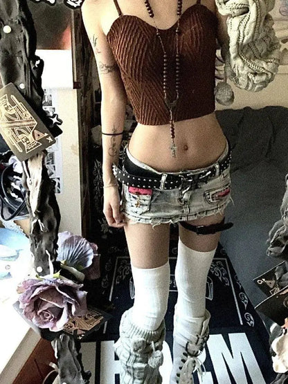 Woman Harajuku  Japanese Denim Mini Zipper Skirt Pockets Jean Skirt Fashion Y2k Streetwear Cyber Punk Grunge E-girl  Goth Gyaru - SS69