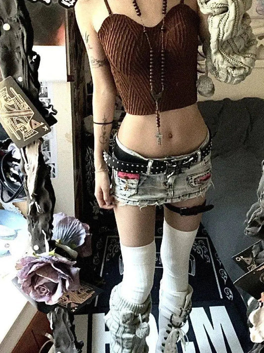 Woman Harajuku  Japanese Denim Mini Zipper Skirt Pockets Jean Skirt Fashion Y2k Streetwear Cyber Punk Grunge E-girl  Goth Gyaru - SS69