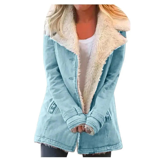 Women Autumn Winter Solid Color Plush Lapel Coat Jacket Fashion Casual Parka Jacket - SS69