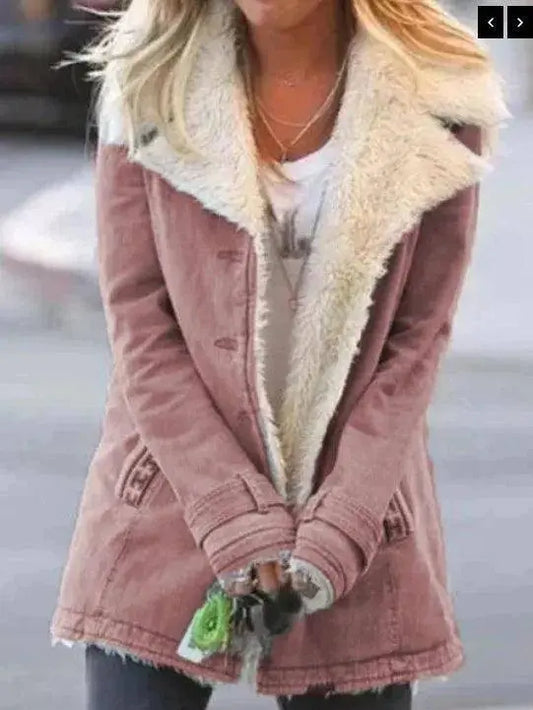 Women Autumn Winter Solid Color Plush Lapel Coat Jacket Fashion Casual Parka Jacket SS69