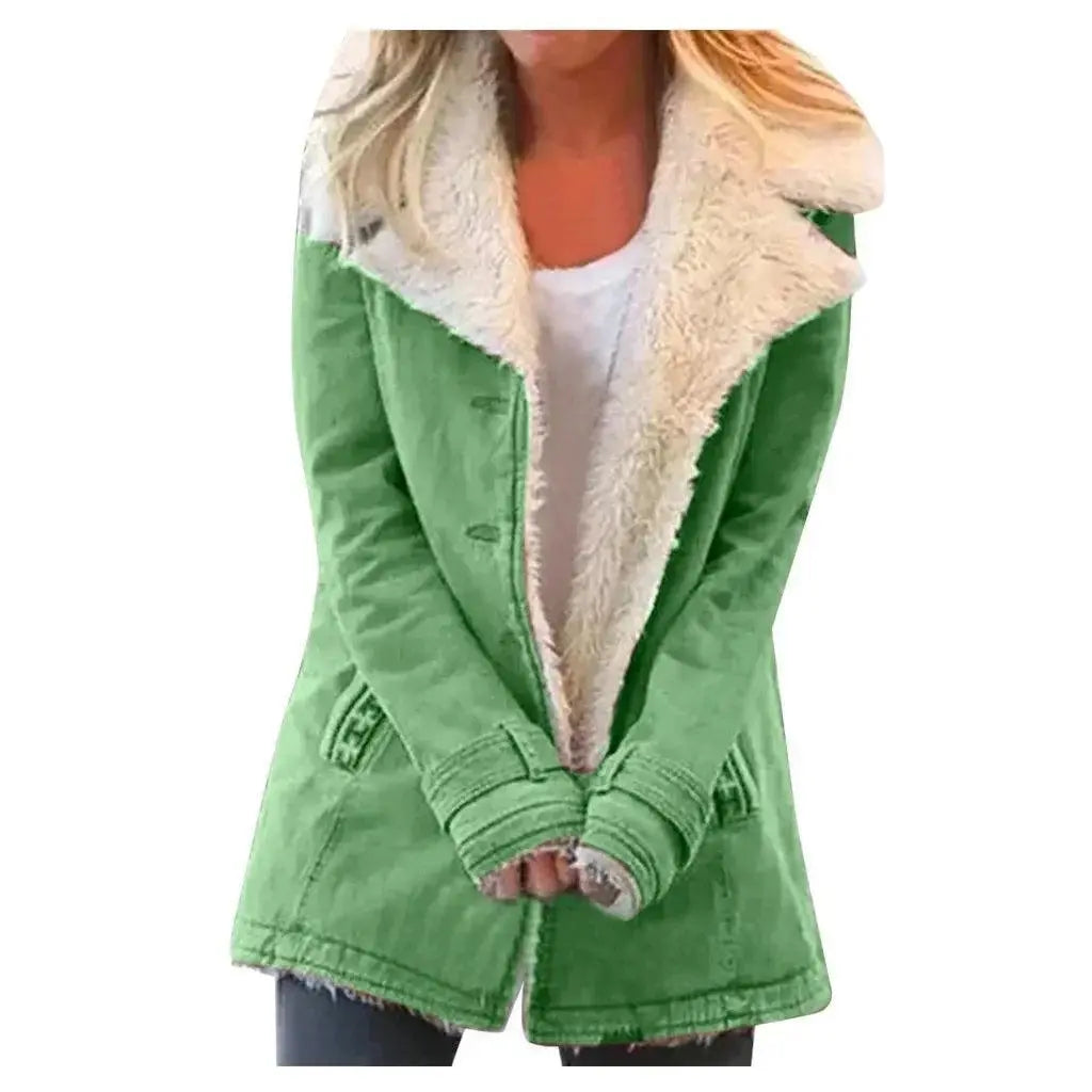 Women Autumn Winter Solid Color Plush Lapel Coat Jacket Fashion Casual Parka Jacket SS69 12.69 grass / XXXL