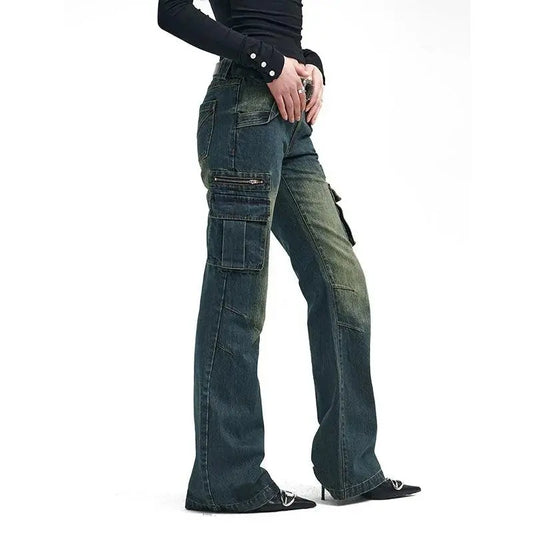 Women Blue Baggy Cargo Jeans Harajuku Y2k 90s Aesthetic High Waist Denim Trouser 2000s Oversize Jean Pants Vintage Clothes SS69