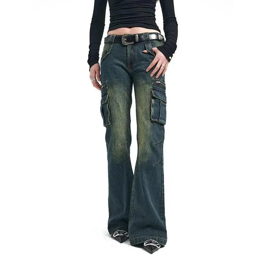 Women Blue Baggy Cargo Jeans Harajuku Y2k 90s Aesthetic High Waist Denim Trouser 2000s Oversize Jean Pants Vintage Clothes SS69