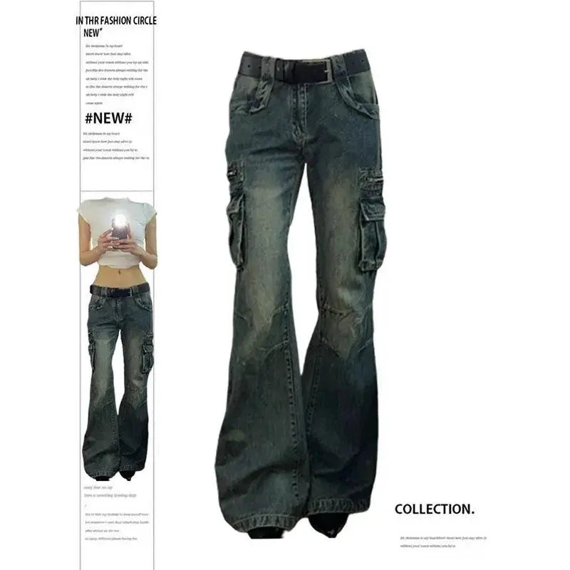 Women Blue Baggy Cargo Jeans Harajuku Y2k 90s Aesthetic High Waist Denim Trouser 2000s Oversize Jean Pants Vintage Clothes SS69