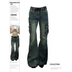 Women Blue Baggy Cargo Jeans Harajuku Y2k 90s Aesthetic High Waist Denim Trouser 2000s Oversize Jean Pants Vintage Clothes SS69