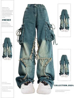 Women Blue Cargo Jeans Baggy Vintage 90s Aesthetic High Waist Cowboy Pants Harajuku Denim Trousers Y2k Trashy 2000s Clothes 2025 SS69