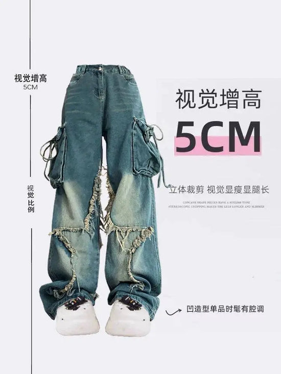 Women Blue Cargo Jeans Baggy Vintage 90s Aesthetic High Waist Cowboy Pants Harajuku Denim Trousers Y2k Trashy 2000s Clothes 2025 SS69