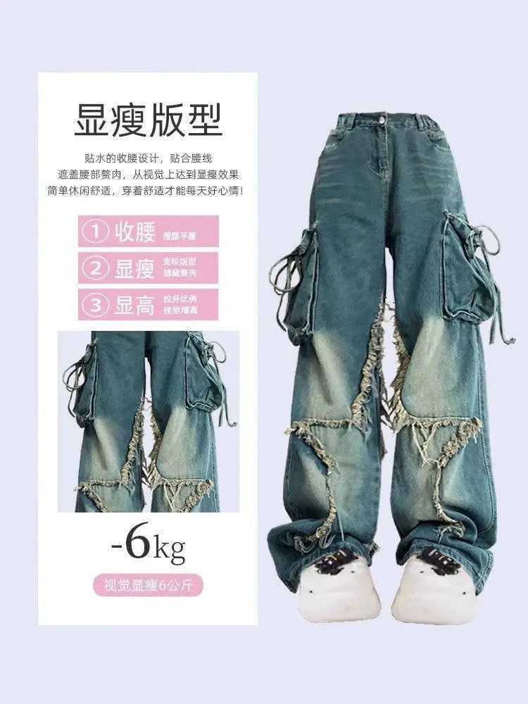 Women Blue Cargo Jeans Baggy Vintage 90s Aesthetic High Waist Cowboy Pants Harajuku Denim Trousers Y2k Trashy 2000s Clothes 2025 SS69