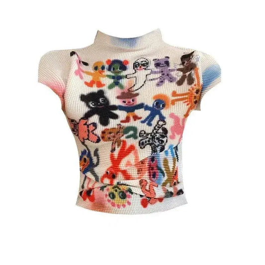 Women Bodycon T-Shirts Short Sleeve Tie Dye Tees Stretch Crop Tops Goblin Core 2000s Coquette Gyaru Aesthetic Kpop Kawaii Summe SS69