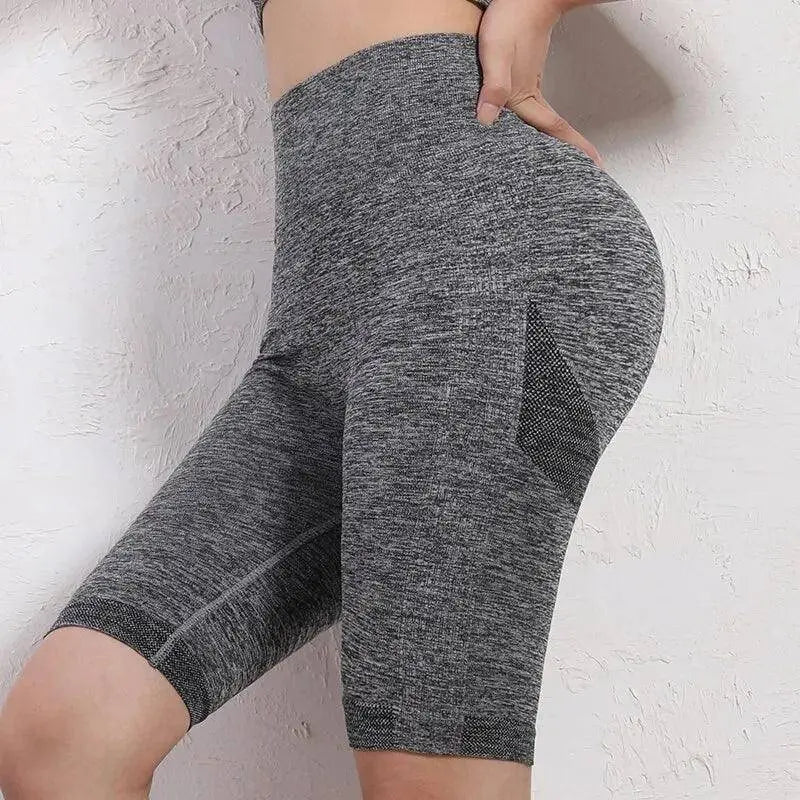 Women Butt Lifting Yoga Shorts Elastic Workout High Waist Tummy Control Ruched Booty Pants Seamless Gym Compression Tights - SS69
