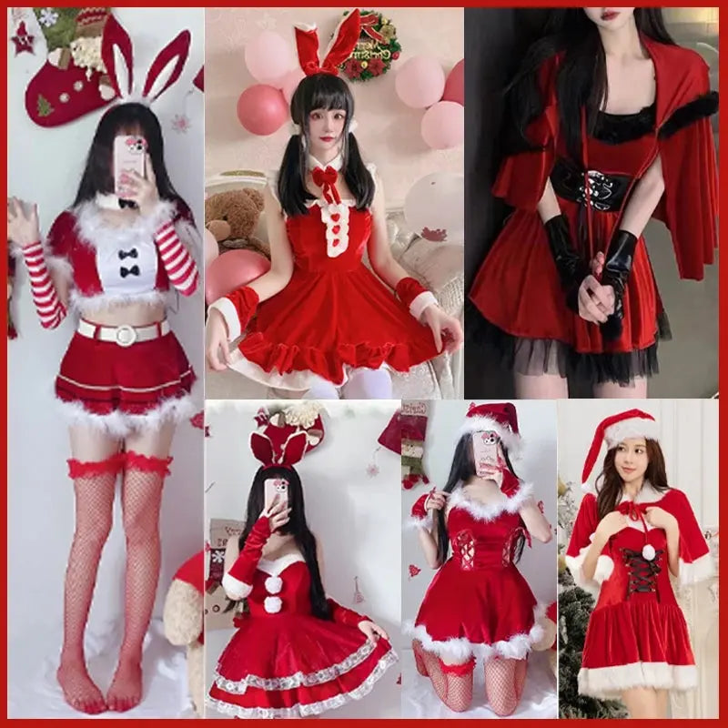 Women Christmas Cosplay Costume Female Santa Claus Series Uniform Xmas Party Snow Elk Girl Red Dress Sexy Bunny Seductive Suits - SS69