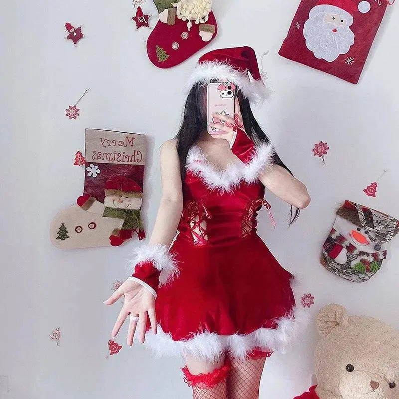 Women Christmas Cosplay Costume Female Santa Claus Series Uniform Xmas Party Snow Elk Girl Red Dress Sexy Bunny Seductive Suits - SS69
