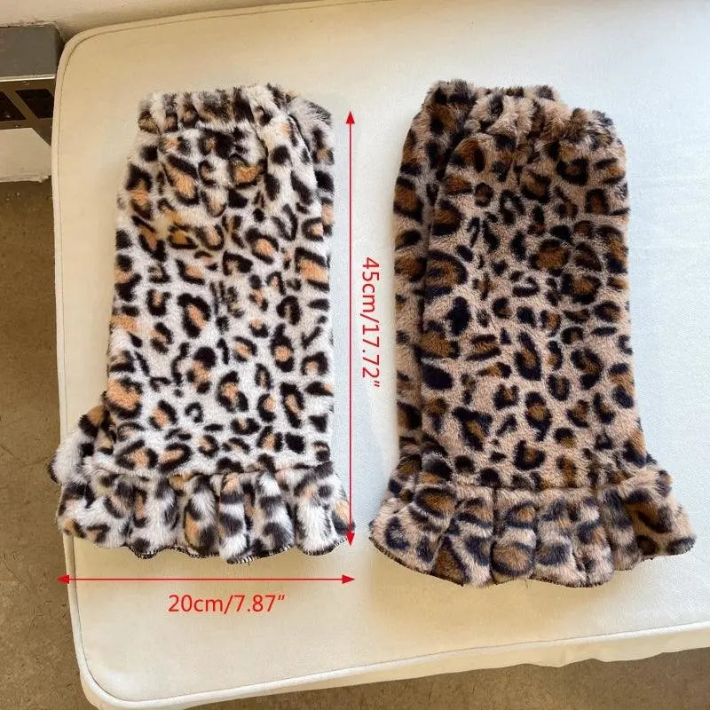 Women Harajuku Plush Leg Warmers Leopard Print Ruffled Baggy Foot Cover Socks.