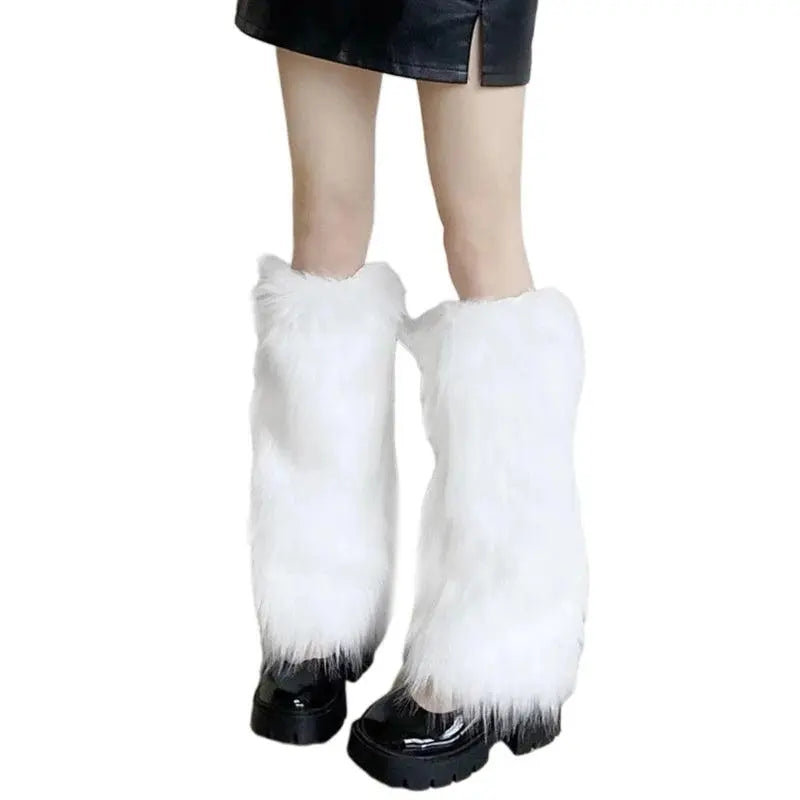 Women Harajuku Plush Leg Warmers Leopard Print Ruffled Baggy Foot Cover Socks - SS69