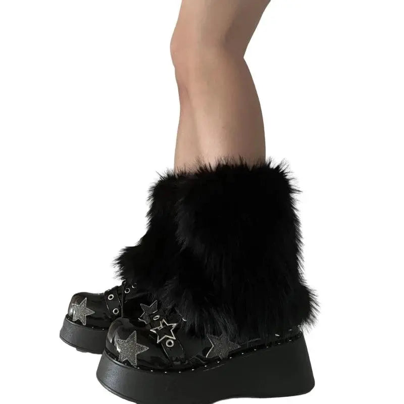 Women Harajuku Plush Leg Warmers Leopard Print Ruffled Baggy Foot Cover Socks - SS69