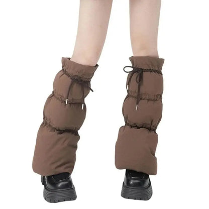 Women Harajuku Plush Leg Warmers Leopard Print Ruffled Baggy Foot Cover Socks - SS69