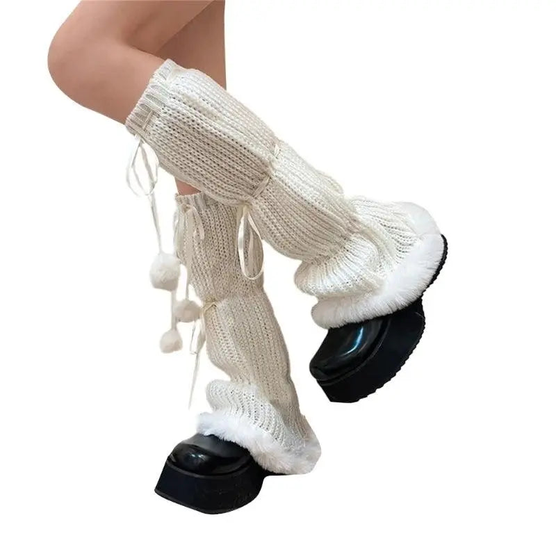 Women Harajuku Plush Leg Warmers Leopard Print Ruffled Baggy Foot Cover Socks - SS69