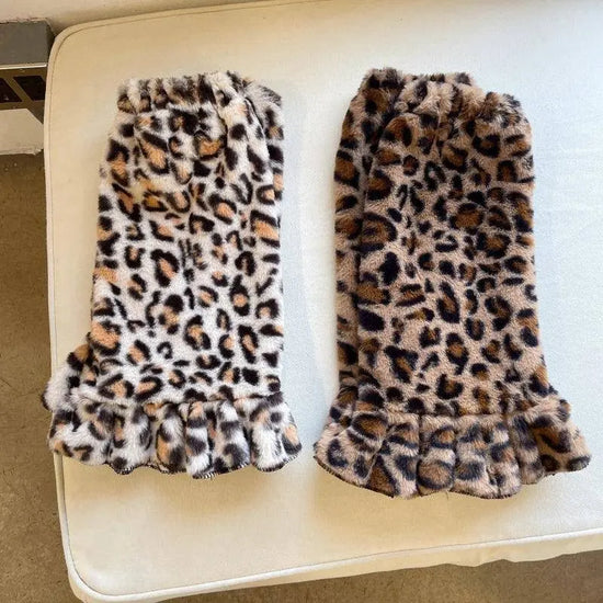 Women Harajuku Plush Leg Warmers Leopard Print Ruffled Baggy Foot Cover Socks SS69