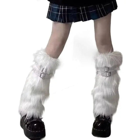 Women Harajuku Plush Leg Warmers Leopard Print Ruffled Baggy Foot Cover Socks SS69 26.69 6EE414735-A / One Size