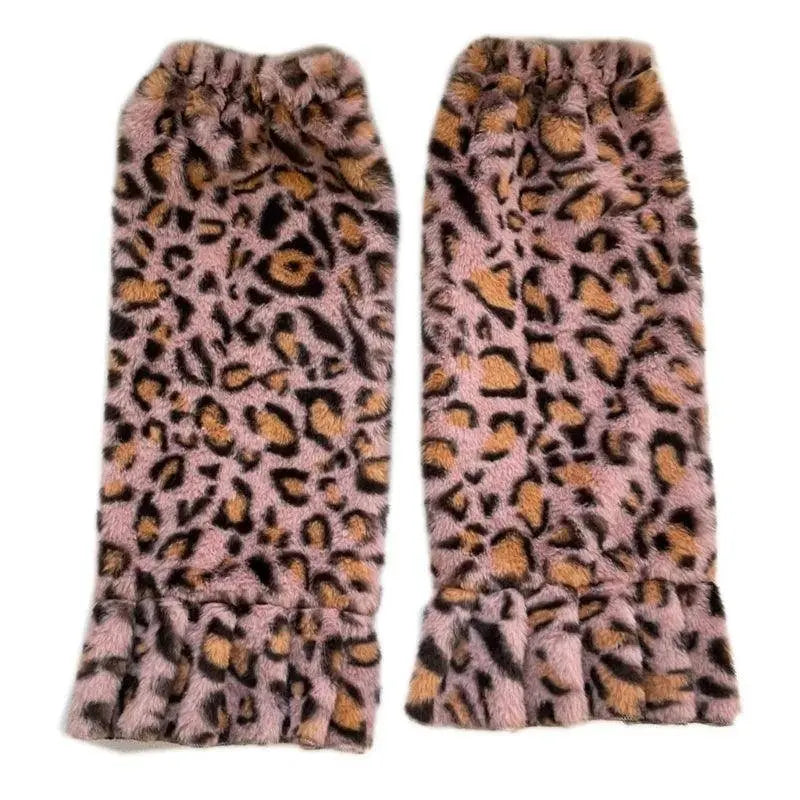 Women Harajuku Plush Leg Warmers Leopard Print Ruffled Baggy Foot Cover Socks SS69 26.69 A / One Size