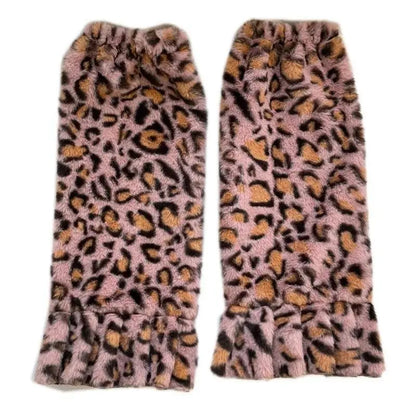 Women Harajuku Plush Leg Warmers Leopard Print Ruffled Baggy Foot Cover Socks SS69 26.69 A / One Size