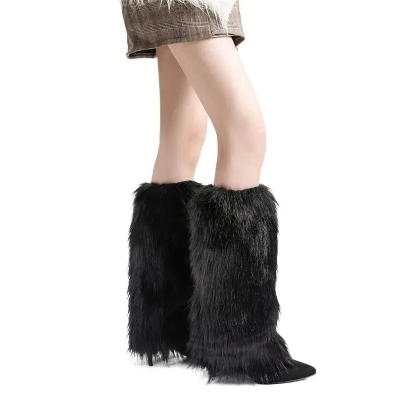 Women Harajuku Plush Leg Warmers Leopard Print Ruffled Baggy Foot Cover Socks SS69 24.69 6EE415300-BK-C / One Size