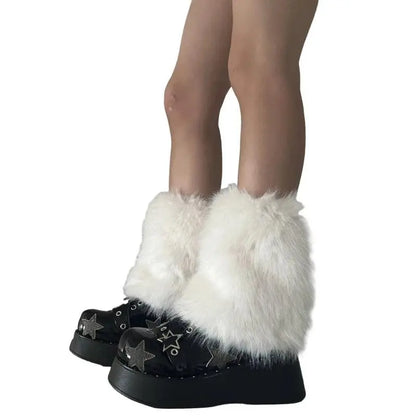 Women Harajuku Plush Leg Warmers Leopard Print Ruffled Baggy Foot Cover Socks SS69 24.69 W-B-20CM / One Size