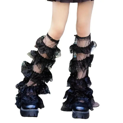 Women Harajuku Plush Leg Warmers Leopard Print Ruffled Baggy Foot Cover Socks SS69 24.69 6EE610600-BK / One Size