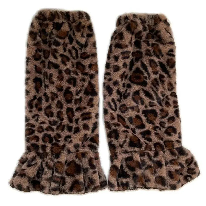Women Harajuku Plush Leg Warmers Leopard Print Ruffled Baggy Foot Cover Socks SS69 9.69 D / One Size