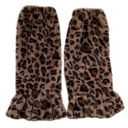 Women Harajuku Plush Leg Warmers Leopard Print Ruffled Baggy Foot Cover Socks SS69 9.69 D / One Size