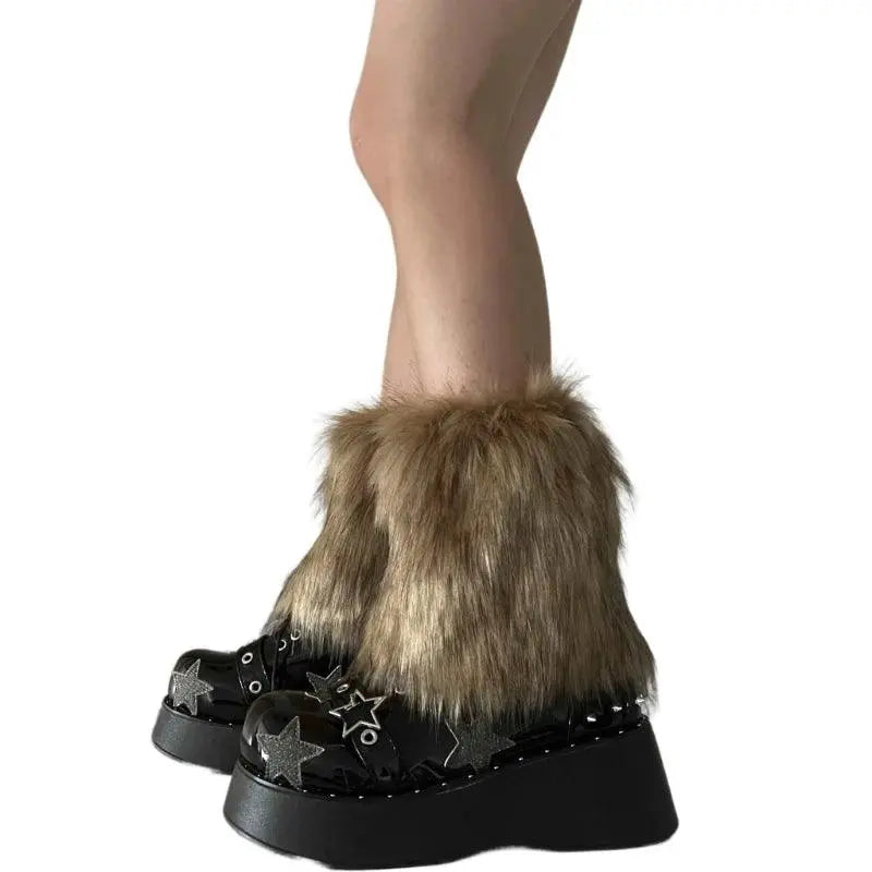 Women Harajuku Plush Leg Warmers Leopard Print Ruffled Baggy Foot Cover Socks SS69 23.69 6EE415385-A-15CM / One Size