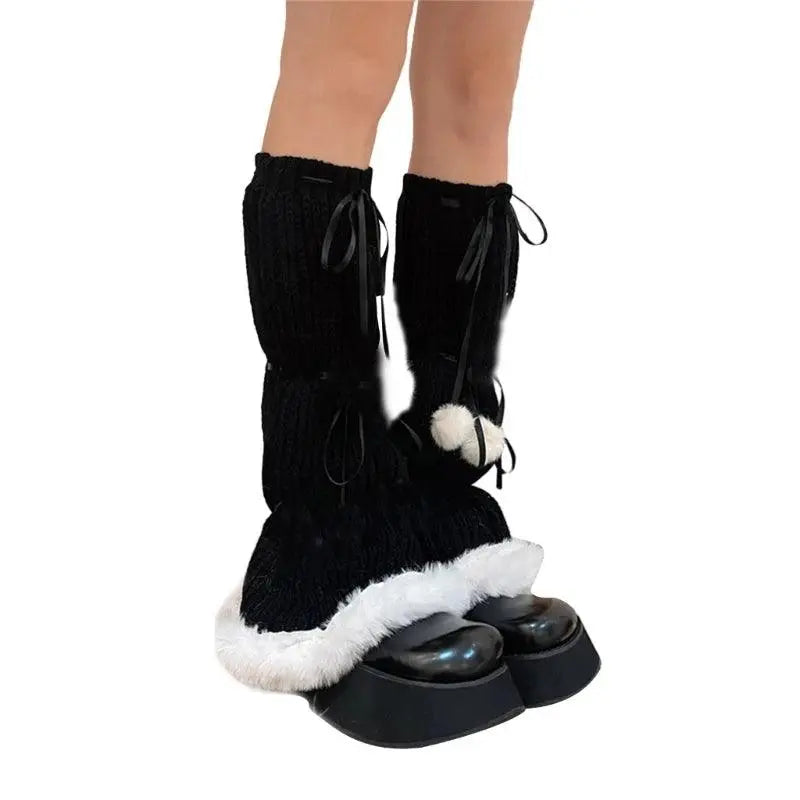 Women Harajuku Plush Leg Warmers Leopard Print Ruffled Baggy Foot Cover Socks SS69 31.69 3TT207091-BK / One Size