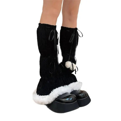 Women Harajuku Plush Leg Warmers Leopard Print Ruffled Baggy Foot Cover Socks SS69 31.69 3TT207091-BK / One Size