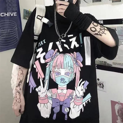 Women Harajuku T-Shirt Summer Cotton Tshirt Graphic Tee Top Pastel Goth Gothic Print Clothing Anime Emo Alt Clothes for Girl - SS69