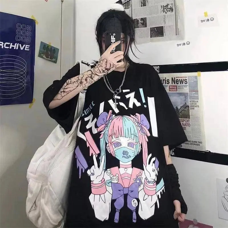 Women Harajuku T-Shirt Summer Cotton Tshirt Graphic Tee Top Pastel Goth Gothic Print Clothing Anime Emo Alt Clothes for Girl - SS69