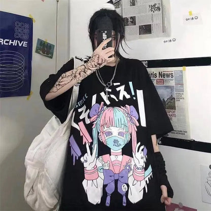Women Harajuku T-Shirt Summer Cotton Tshirt Graphic Tee Top Pastel Goth Gothic Print Clothing Anime Emo Alt Clothes for Girl - SS69