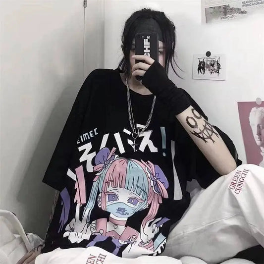 Women Harajuku T-Shirt Summer Cotton Tshirt Graphic Tee Top Pastel Goth Gothic Print Clothing Anime Emo Alt Clothes for Girl - SS69