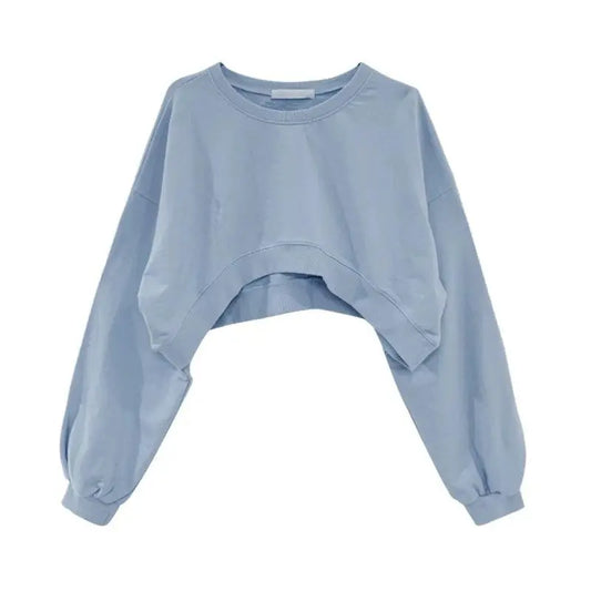 Women Long Sleeve Cropped Crop Top Hoodies Sweatshirt Causal Loose Pullover Tops Dropship - SS69