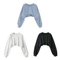 Women Long Sleeve Cropped Crop Top Hoodies Sweatshirt Causal Loose Pullover Tops Dropship SS69