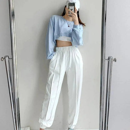 Women Long Sleeve Cropped Crop Top Hoodies Sweatshirt Causal Loose Pullover Tops Dropship SS69