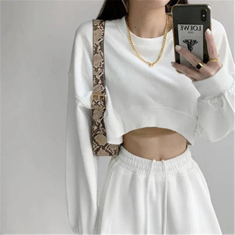 Women Long Sleeve Cropped Crop Top Hoodies Sweatshirt Causal Loose Pullover Tops Dropship SS69