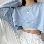 Women Long Sleeve Cropped Crop Top Hoodies Sweatshirt Causal Loose Pullover Tops Dropship SS69