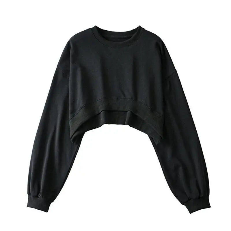 Women Long Sleeve Cropped Crop Top Hoodies Sweatshirt Causal Loose Pullover Tops Dropship SS69