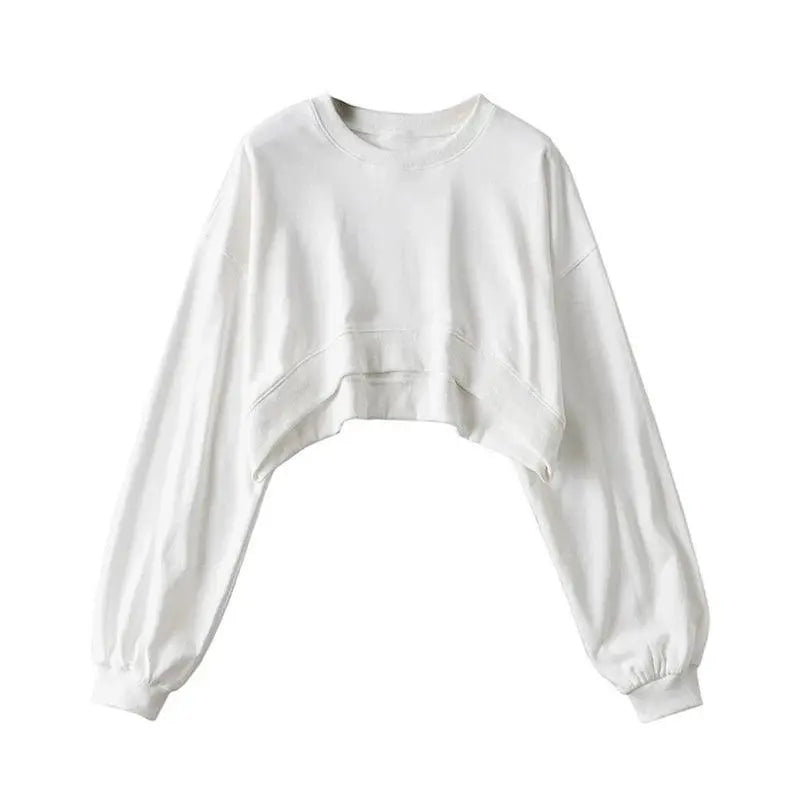 Women Long Sleeve Cropped Crop Top Hoodies Sweatshirt Causal Loose Pullover Tops Dropship SS69