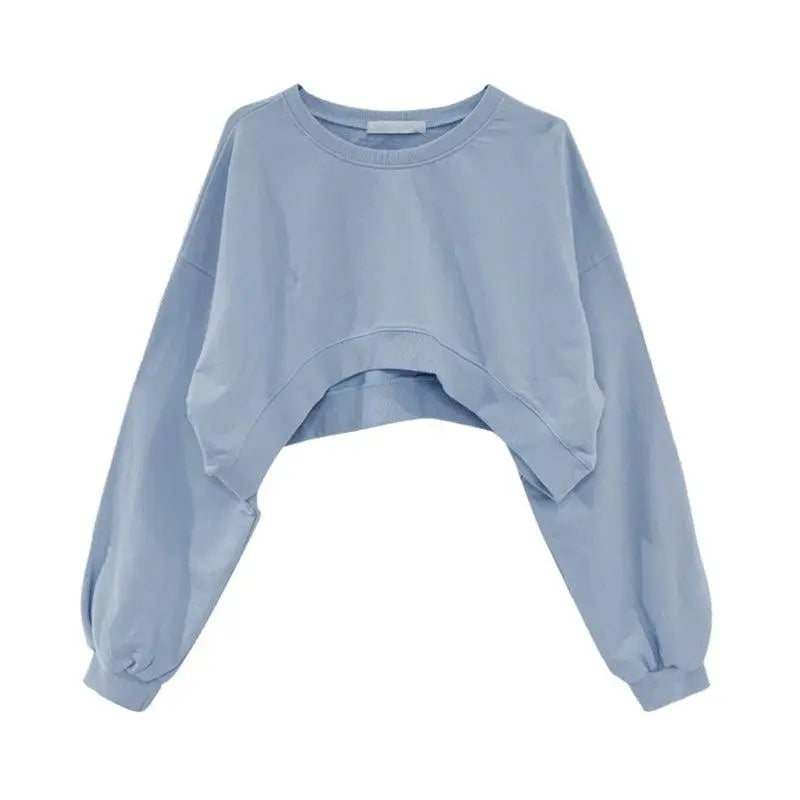Women Long Sleeve Cropped Crop Top Hoodies Sweatshirt Causal Loose Pullover Tops Dropship SS69