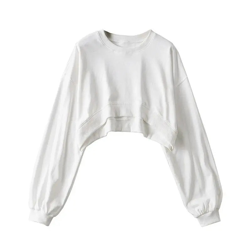 Women Long Sleeve Cropped Crop Top Hoodies Sweatshirt Causal Loose Pullover Tops Dropship SS69