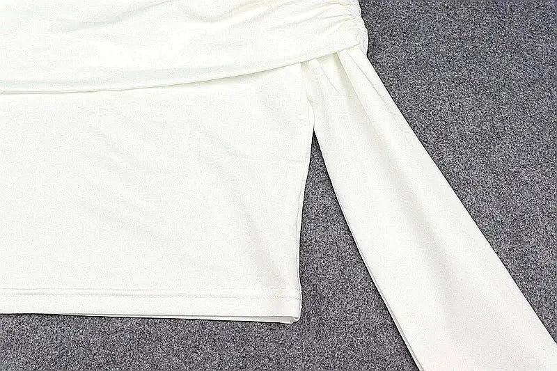 Women Off Shoulder Long Sleeve Slim Tops and Blouses Mesh Ruched Crop Tops Summer Autumn Y2K Sexy Elegant Shirts Female SS69