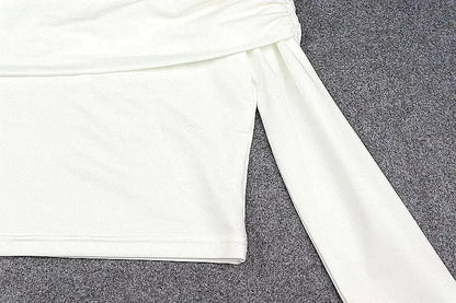 Women Off Shoulder Long Sleeve Slim Tops and Blouses Mesh Ruched Crop Tops Summer Autumn Y2K Sexy Elegant Shirts Female SS69