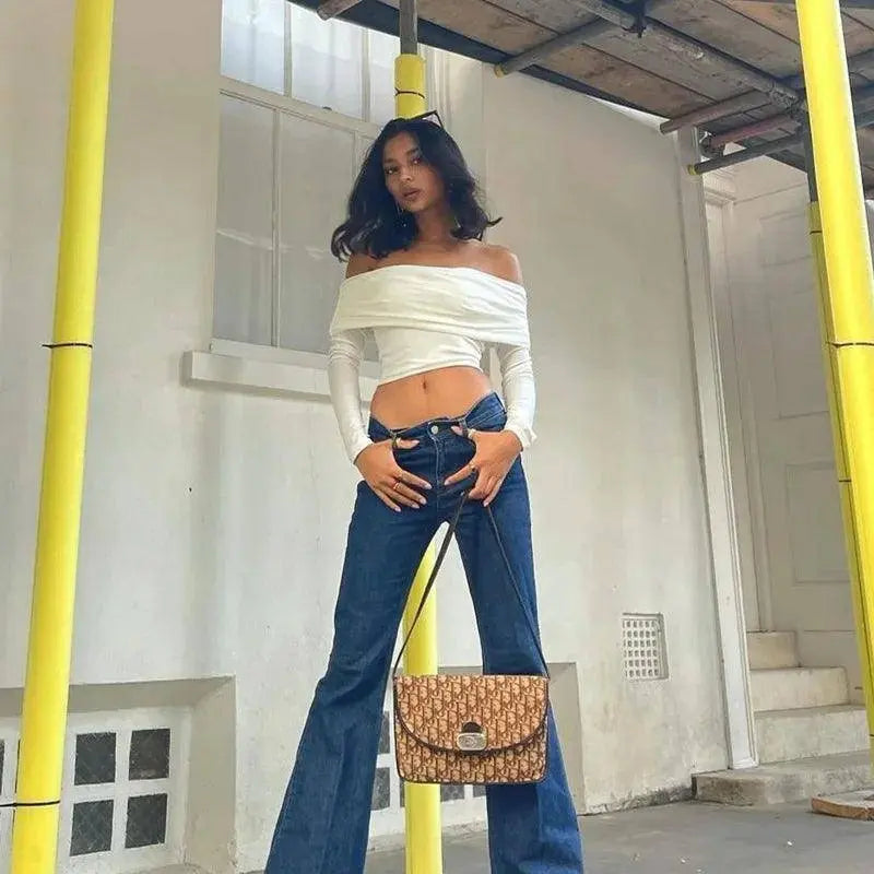 Women Off Shoulder Long Sleeve Slim Tops and Blouses Mesh Ruched Crop Tops Summer Autumn Y2K Sexy Elegant Shirts Female SS69