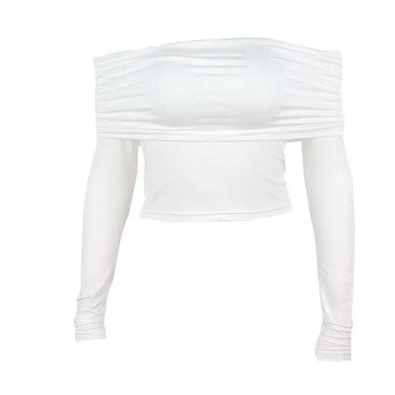Women Off Shoulder Long Sleeve Slim Tops and Blouses Mesh Ruched Crop Tops Summer Autumn Y2K Sexy Elegant Shirts Female SS69